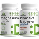Magnesium Glycinate 500mg Veggie Kapseln & Bioactive Vitamin B Complex Bundle Pack – Einfach absorbiert Chelat Mineral – Immun-, Energie- und Stoffwechselergänzung