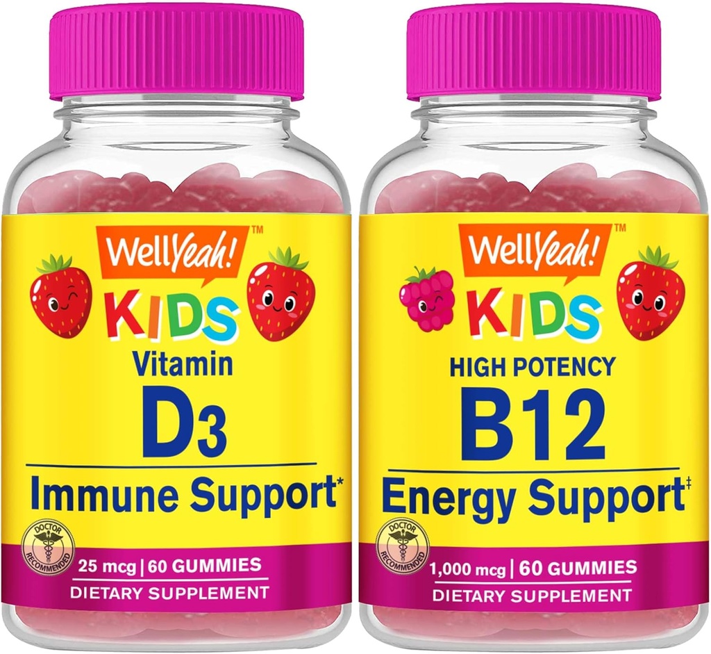 WellYeah Vitamin D3 Kids + Vitamin B12 Kids, Gummies Bundle - Great Tasting, Vitamin Supplement, Gluten Free, GMO Free, Chewable Gummy