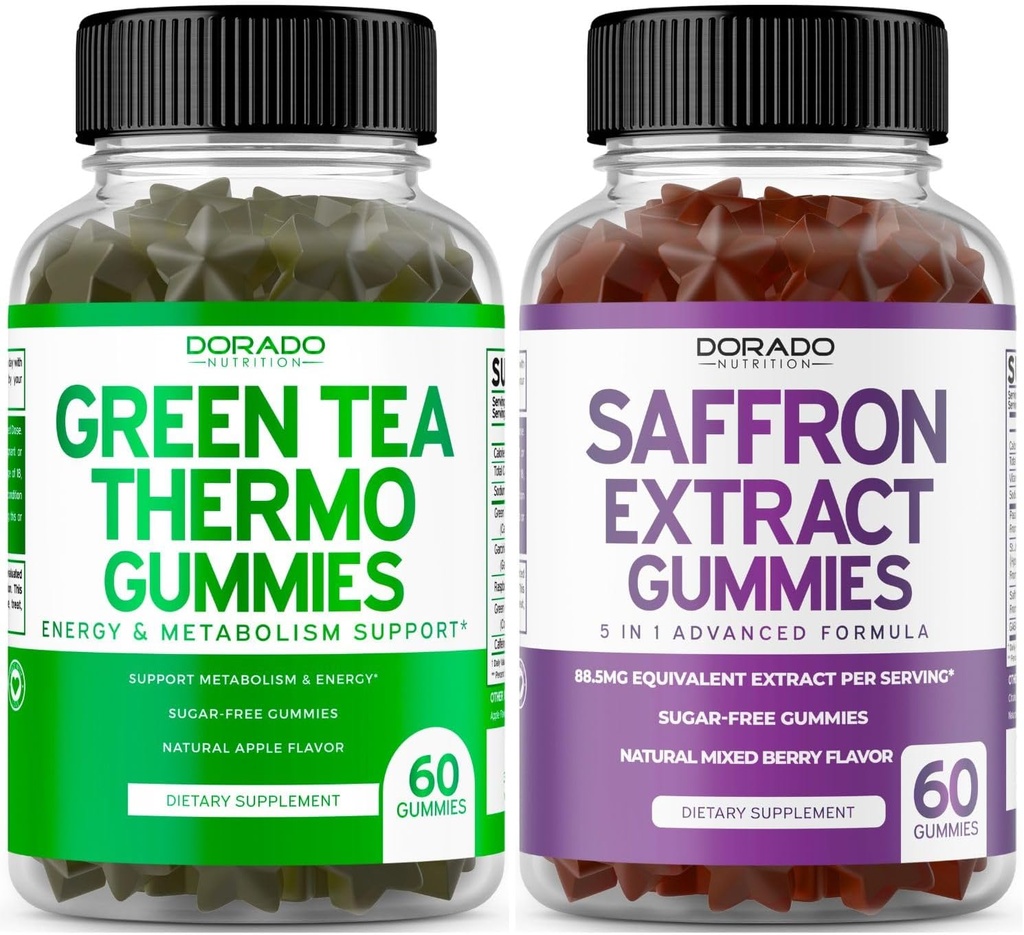 Green Tea Fat Burner (60 Count) Weight Loss Fat Burner Appetite Suppressant für Erwachsene und Saffron Ergänzungen (60 Gummi) Premium Sugar Free Gummy - 5 in 1 Erweiterte Formel - Vegan Safe & USA Made