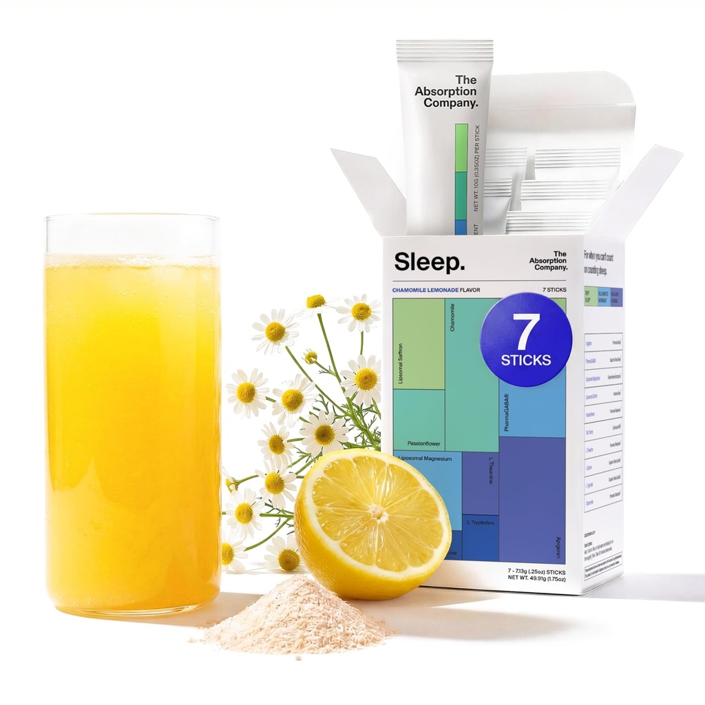 Polvere di aiuto al sonno - bevanda calmante per il sonno profondo con zafferano Liposomico, Magnesio & PharmaGABA Melatonin-Free integratore naturale per ridurre lo stress e migliorare la qualità del sonno camomilla Lemonade 7 Sticks