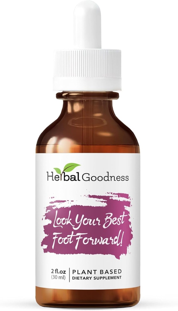 Herbal Goodness Look Your Best Foot Forward - Bouteille de 2oz - Extrait liquide de beauté végétale pour la peau, les cheveux et les ongles. Substituer le collagène liquide pour les femmes et la biotine, Suppléments de queue de cheval