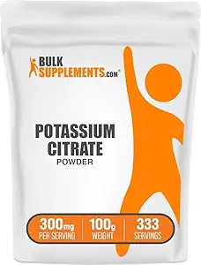 BulkSupplements.com Polvere di citrato di potassio - Supplemento di potassio, Supplemento di elettroliti - Pure, Gluten Free - 310mg per porzione, Serve multiple (100 Grammi - 3.5 oz)