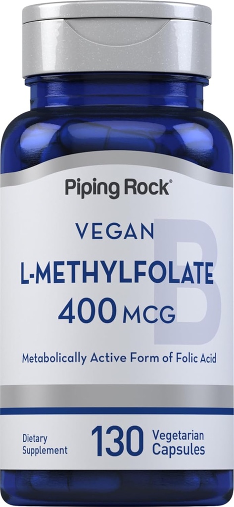 Piping Rock L MethylFolate Supplement | 400 mcg | 130 Kapseln | Vegetarisch, Vegan | Non-GMO, Glutenfrei