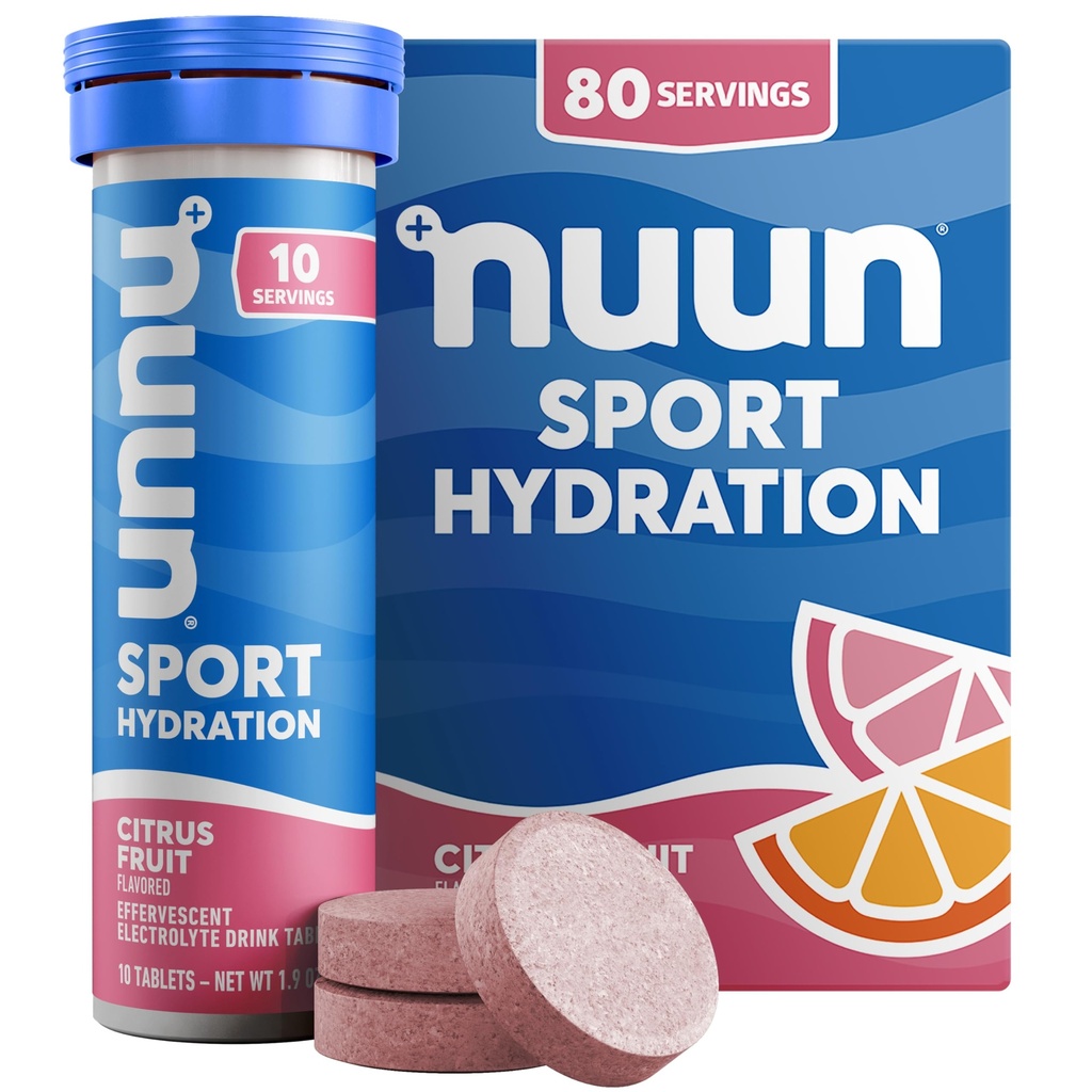 Nuun Sport Elektrolyt Tabletten mit Magnesium, Kalzium, Kalium, Chlorid & Natrium, Gluten Free & Vegan, Citrus Fruit, 8 Pack (80 Portionen insgesamt)