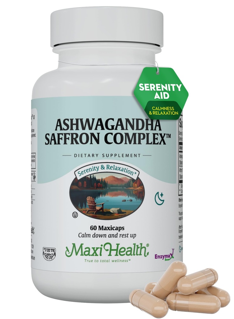 Ashwagandha ergänzt Komplex mit Saffron – 600mg Ashwagandha Kapseln & 30mg Saffron Extract für Stress Relief, Mood & Calm – Kosher, 60 Kapseln