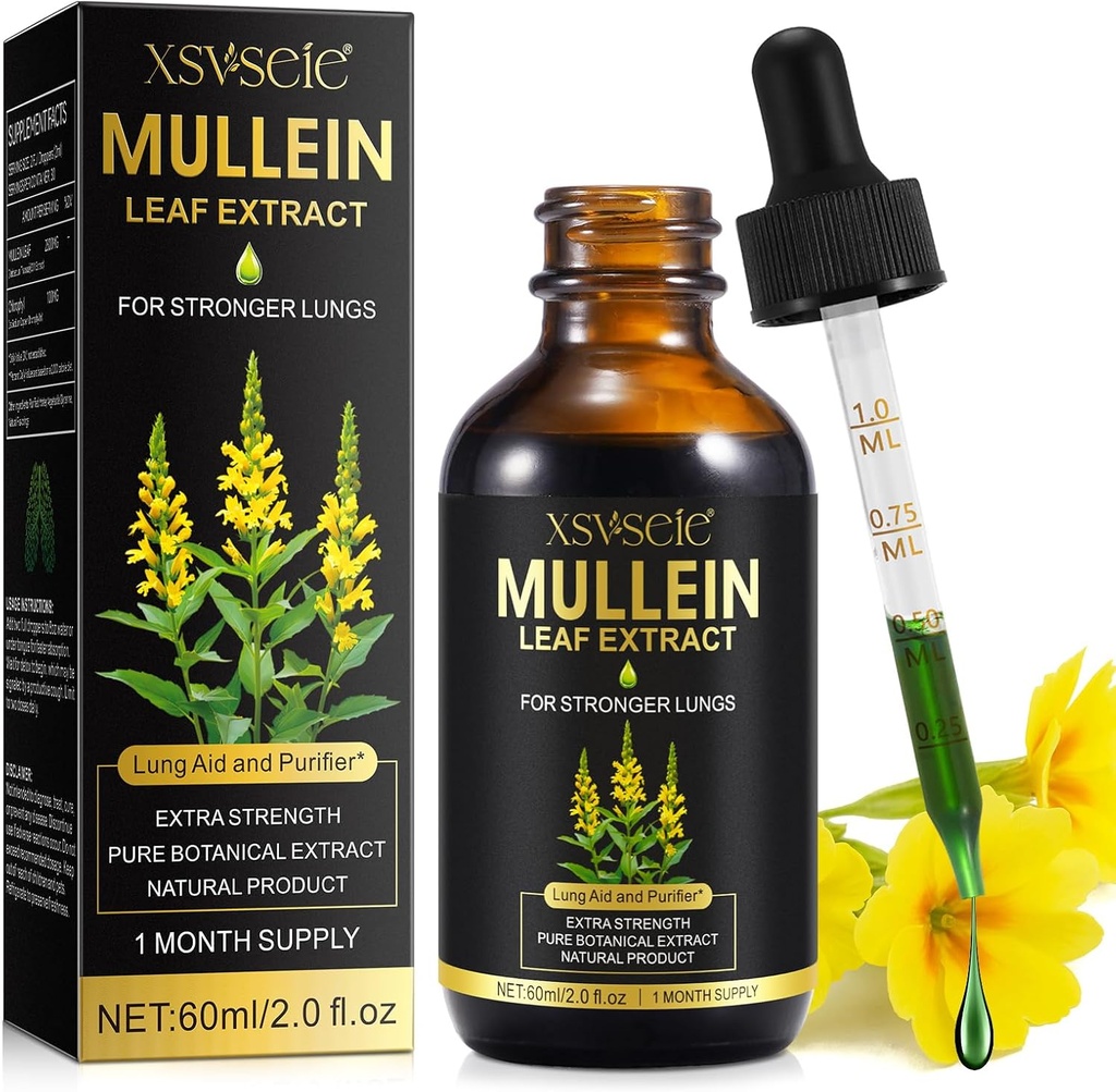 Mullein Tropfen für Lunge, Mullein Blatt Extrakt für Lunge,Mullein Blatt Extrakt Tinktur mit Chlorophyll natürliche Kräuterergänzung Mullein Extrakt Tropfen für Lung Cleanse und Atem Gesundheit
