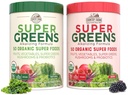 Country Farms Super Greens Power Pack, 50 Super Foods biologiques, Greens Powder avec des probiotiques pour la santé Gut & Bloating Relief, soutient l'énergie, non aromatisé & Berry, 40 portions