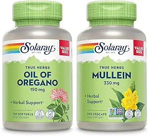 SOLARAY Öl von Oregano Softgels 150 mg und Mullein Leaf 330 mg - Wellness Support Bundle - Oregano Oil and Mullein Capsules for Overall Health Support - Vegan, 60-Day Guarantee, 120ct/180ct