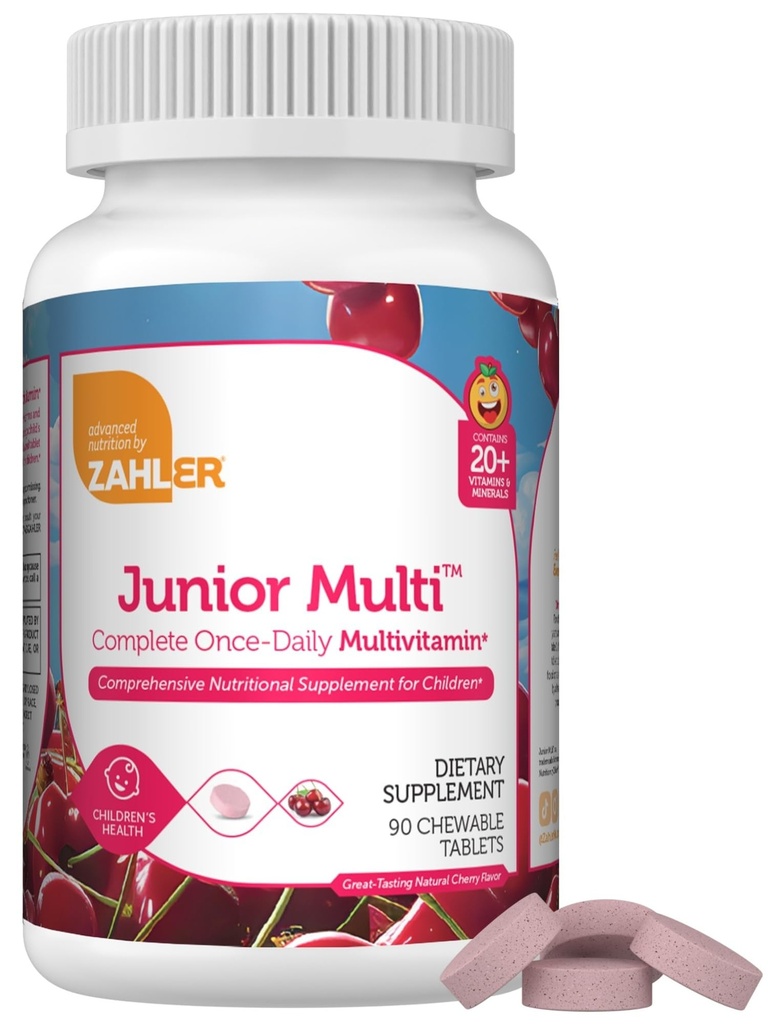 Zahler Kids Multivitamin Chewable Vitamin Tablet - Complete One Daily Vitamins Supplement - Contiene 20+ Minerali e vitamine per bambini e bambini - Kosher Multivitamins Cherry Flavor (90)