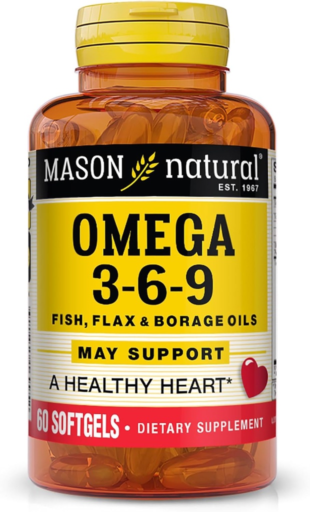 Mason Omega naturel 3-6-9 avec du poisson, du lin et des huiles de fourrage, 60 Softgels