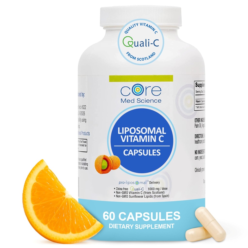 Core Med Science Liposomal Vitamin C 1000mg, 60 Kapseln - Non-GMO Natürliche Liposomal Vitamin C Ergänzung, die gesunde Haut fördert - Immunsystem Booster für Erwachsene, unterstützt Kollagenbildung