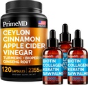 4-in-1 Liquid Biotin Collagen Keratin Saw Palmetto Drops (2 fl oz - 3 Pack) & 5-in-1 Ceylon Cinnamon w Turmeric & Ginseng Root (120ct) Bundle - Hair, Skin, Nails, & Immune Support Supplement