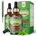 Bio Chlorophylle Liquid Drops Liposomale pour les femmes et les hommes, 6-en-1 Verts Superfood Vegan Chlorophylle w/Spirulina, Blé Grass, Vitamine C B12 A pour Déodorant Intérieur*, Énergie,Digestive,2Packs/4 Fl Oz