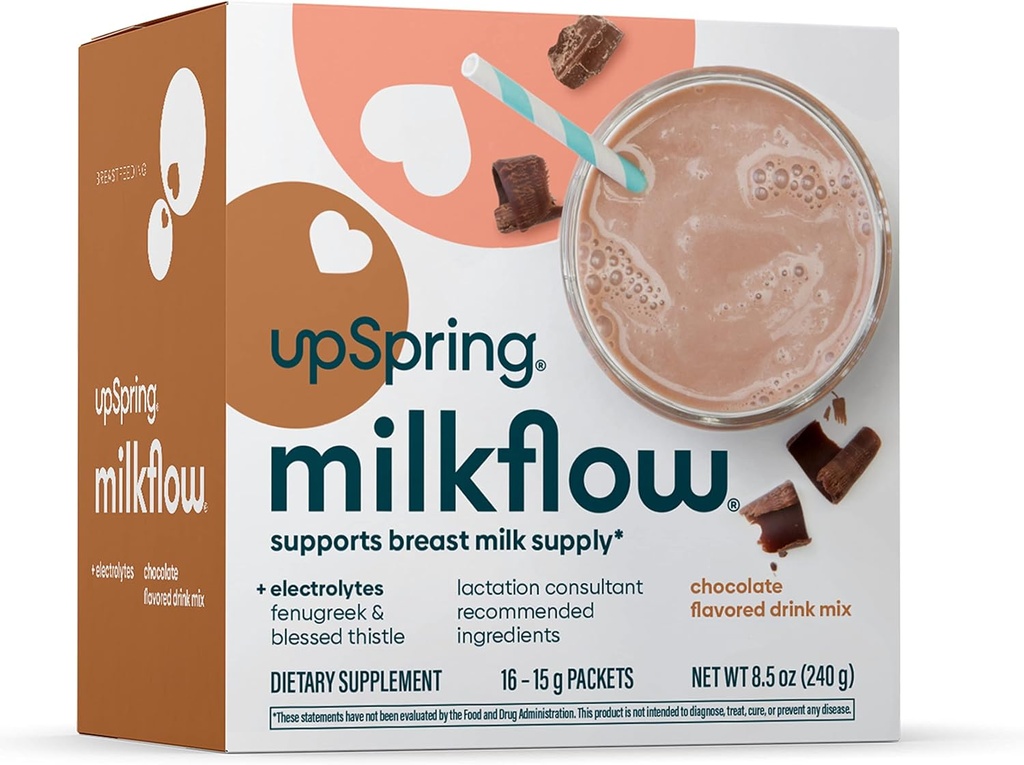 UpSpring Milchfluss Elektrolyt Breastfeed-Ergänzungsgetränk Mischung mit Fenugreek | Schokolade Geschmack | Lactationsergänzungsmittel zur Förderung der gesunden Brustmilchversorgung & Restore Elektrolyte | 16 Getränkemischungen