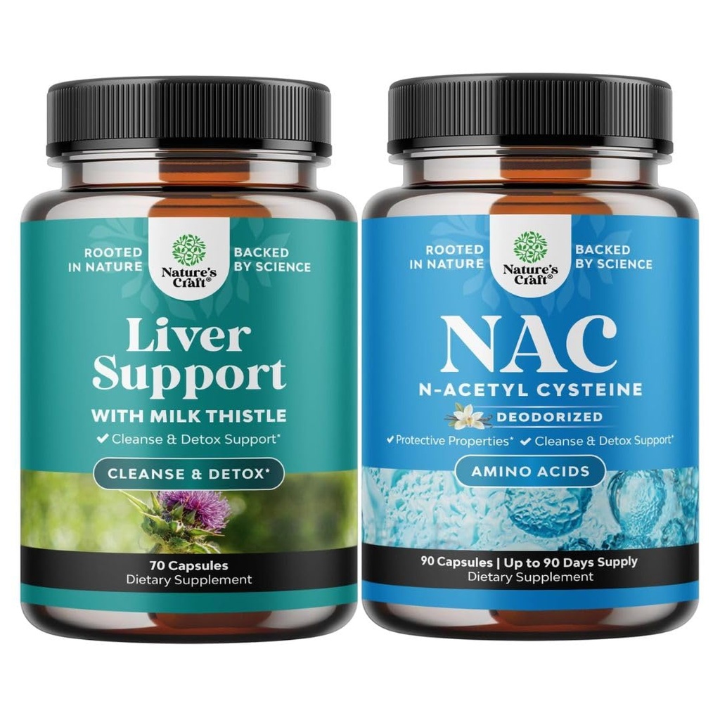 Bundle of Liver Cleanse Detox & Repair Formula e NAC Supplemento N-Acetyl Cysteine 600mg - Herbal Liver Support Supplement with Milk Thistle - High Absorption NAC 600 mg Capsule Glutathione