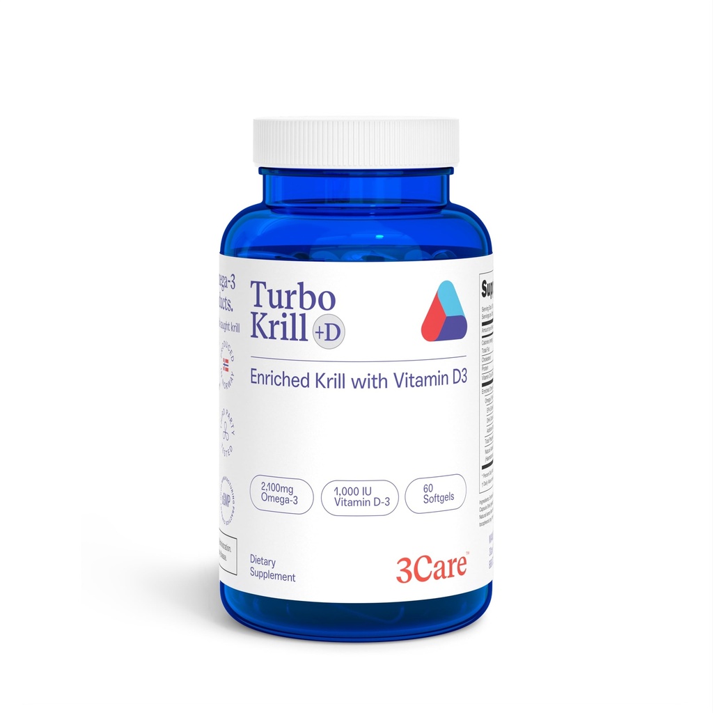 Turbo Krill 2100mg [High Concentrate] Krill Oil Plus 600 IU Vitamin D Omega 3 Supplement 60 Count Softgels