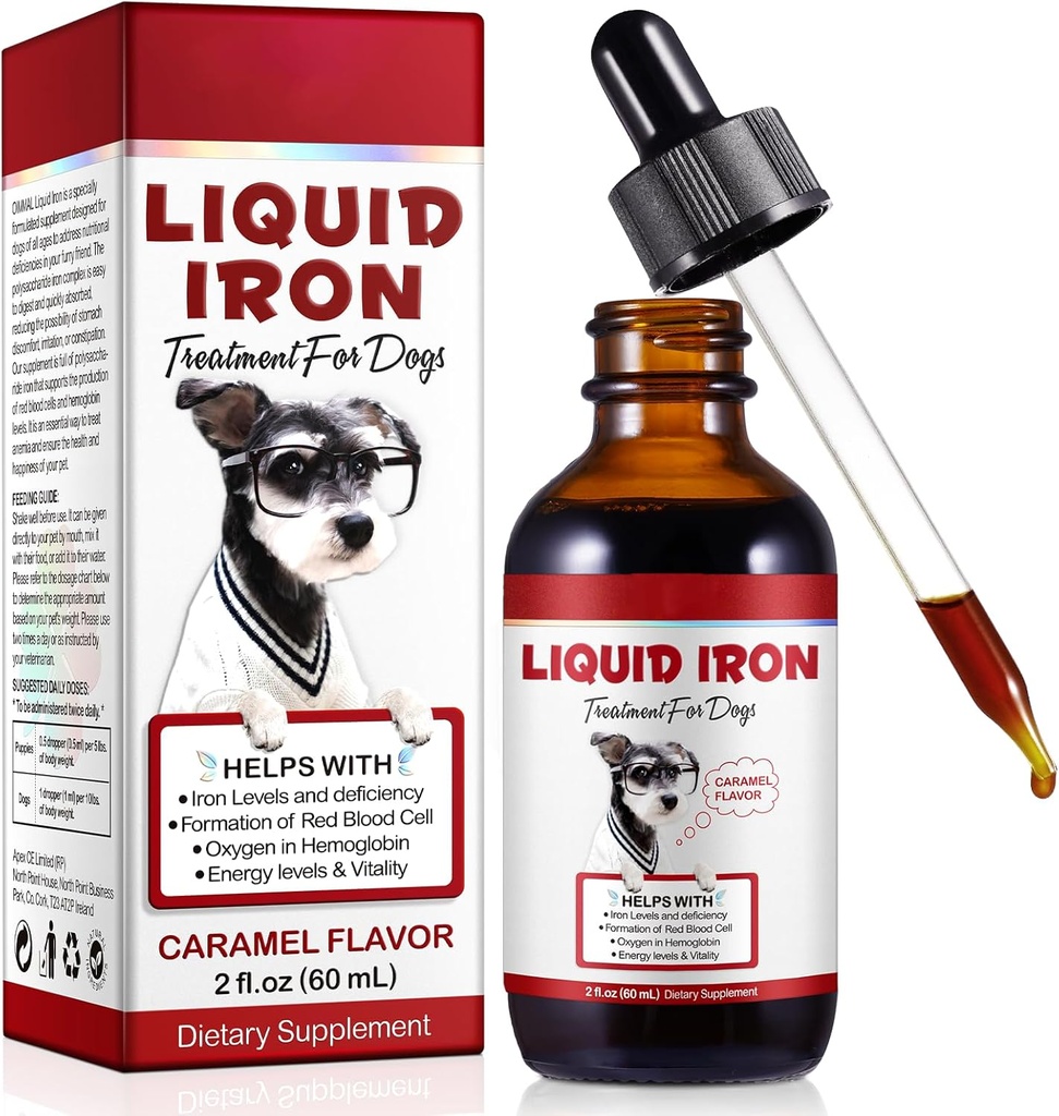 Liquid Iron Supplements for Dogs,LiquiI Iron with Vitamin C and B12,Supports Anemia, Low Enery Levels and Lethargy,Promotes Blood Health, Helps with Formation of Red Blood Cell