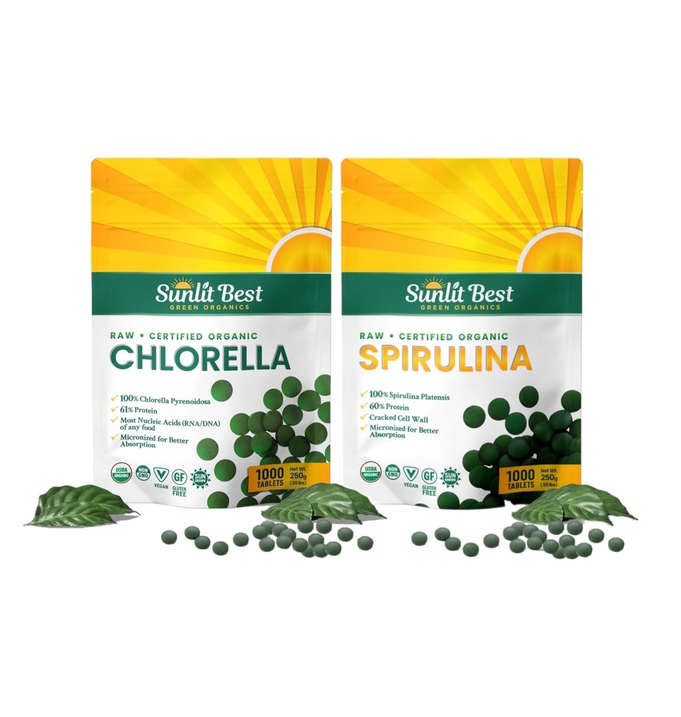 Sunlit Best Premium Chlorella & Spirulina 1000 Count Tablet Bundle | für Immununterstützung, Energie, Wohlbefinden