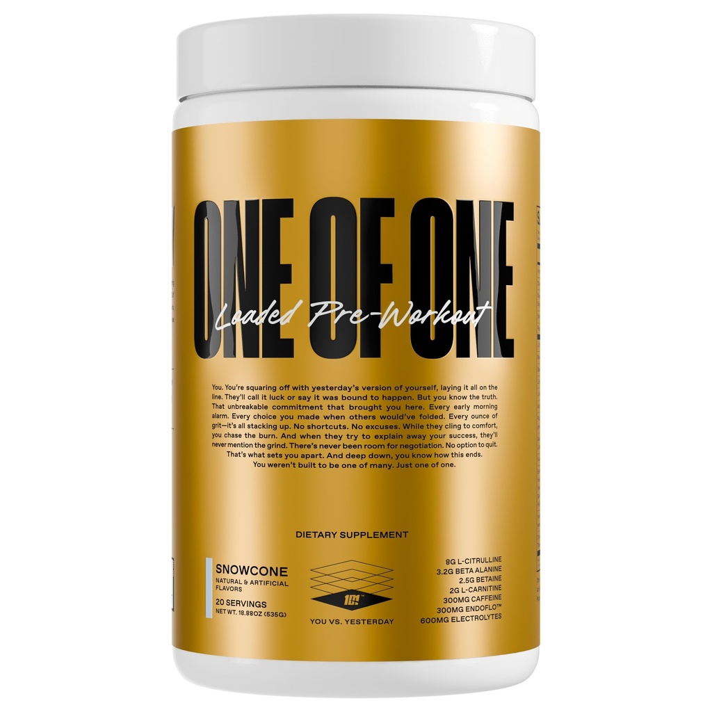 ONE Of ONE Loaded Pre-Workout – High-Stim Energy, Focus & Endurance con EndoFloTM, Genius PureTM Alpha GPC, NeuroRushTM, Dynamine®, No Crash, Gluten Free – Snow Cone