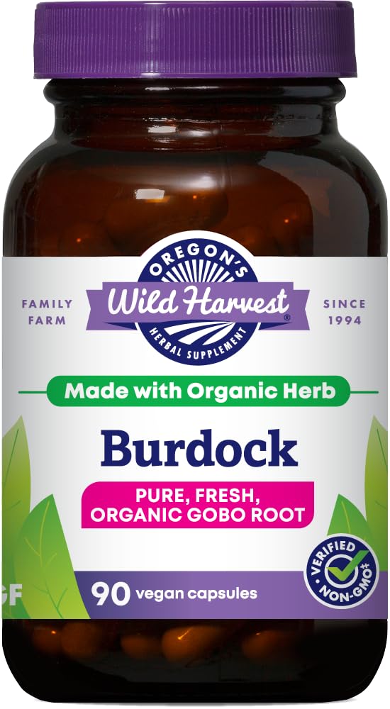 Integratore di erbe tradizionale organico di Burdock Burdock dell'Oregon Non OGM e Gluten Free | Capsule Vegan, 90 Conte