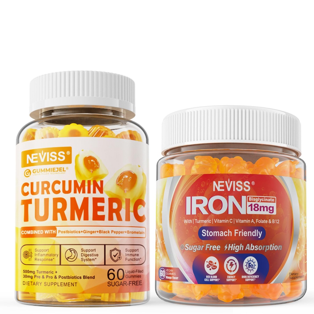 Zucchero curcuma curcuma curcuma riempita Gummies 550mg per adulti,Gummie di ferro di vegano supplemento con vitamina C