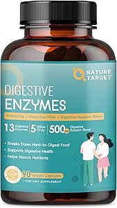 NATURE TARGET Verdauungsenzyme für Frauen-Men für Verdauung mit Probiotics & Prebiotics für Gut Health & Immune Support, Hilfe Protein, Carb, Fiber, & Dairy Digestion