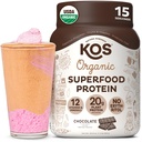 KOS Plant Based Protein Powder, Chocolate USDA Organic - Low Carb Pea Protein Blend, Vegan Superfood mit Vitaminen & Minerals - Keto, Soy, Dairy Free - Meal Replacement for Women & Men - 15 Servings