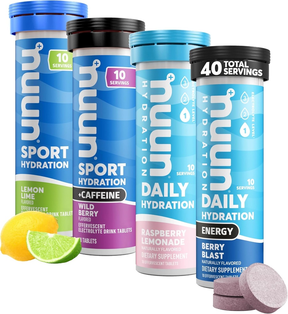 Nuun Hydration Elektrolyt Tablets - Auflösbar in Wasser, Komplettpaket | 5 Essential Electrolytes für Hydration | 1g Sugar Drink Mix | Vegan, Non-GMO | 4 Pack (40 Total Servings)