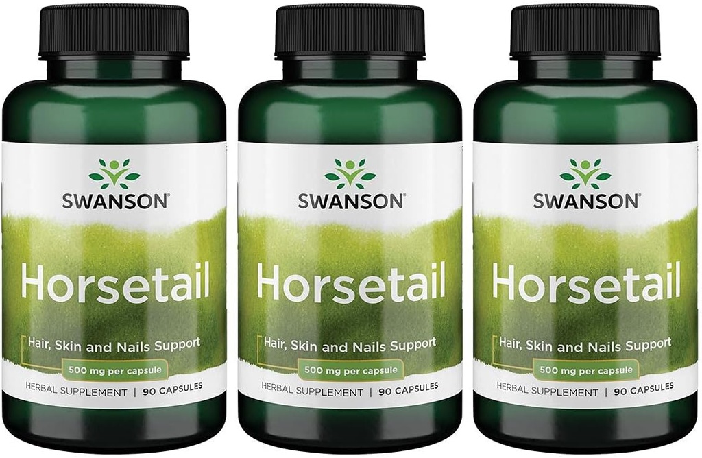 Swanson Horsetail - Kräuter-Ergänzung gesundes Haar, Haut und Nägel - natürliche Inhaltsstoffe für Knochen Gesundheit & Urinary Tract Unterstützung - (90 Kapseln, 500mg Jeder) 3 Pack
