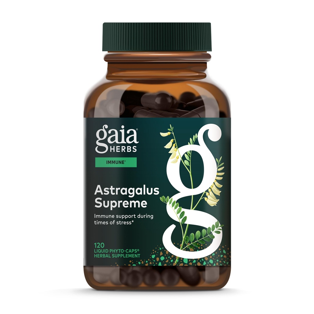 Gaia Herbes Astragalus Supreme - Supplément à base de plantes de soutien immunogène et antioxydant - avec racine Astragalus, Schisandra Berry et Ligustrum - 120 phytocapsules liquides végétaliens (30 jours d'approvisionnement)