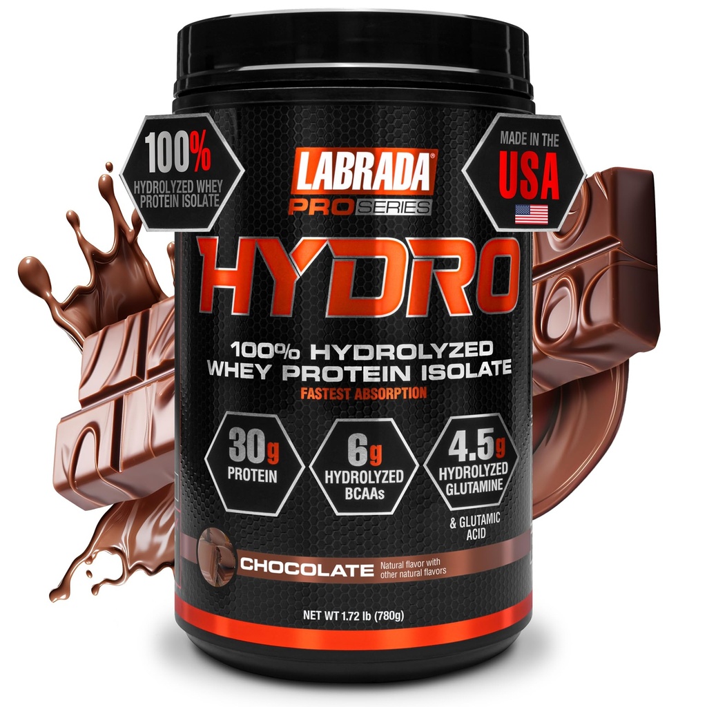 LABRADA Hydro 100% reines hydrolysiertes Whey Protein Isolate Pulver, Lactosefrei, Schnellstes Digesting, Instant Mixing,Delicious Taste 20 Servis(Chocolate)