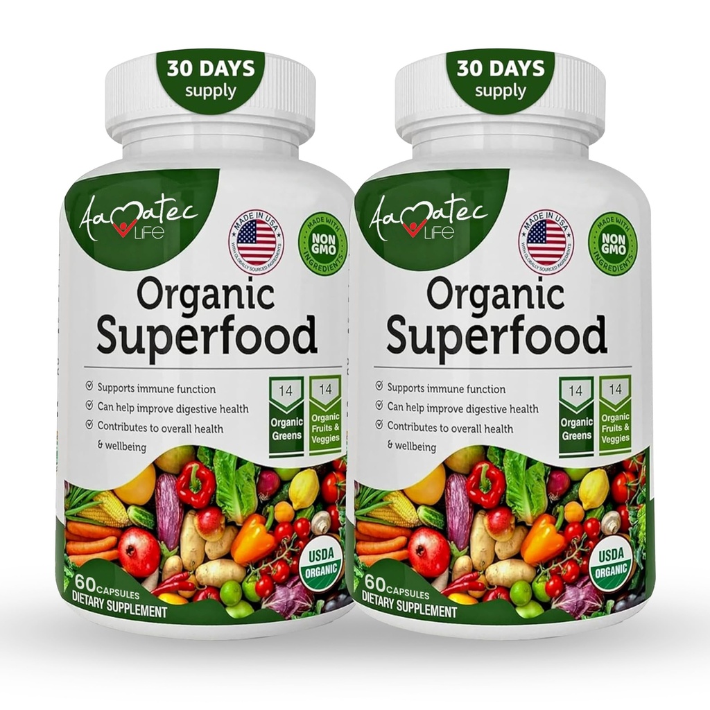 Bio Superfood Greens Fruits and Veggies Complex - Nahrungsergänzung mit 14 Greens &14 Gemüse mit Alfalfa Rich in Antioxidantien Organic Ingredients Non-GMO (120 Count Pack von 2)
