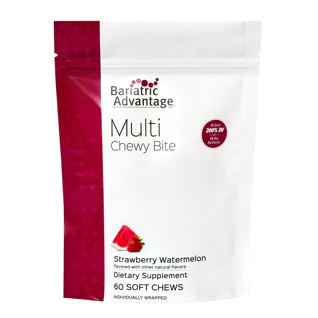 Bariatric Advantage Multi Chewy Bite - Soft Chew Multivitamin per i pazienti di chirurgia baratrica - Multivitamina masticabile con acido folico, vitamina D3 & More - Anguria di fragola Flavor - 60 Conte