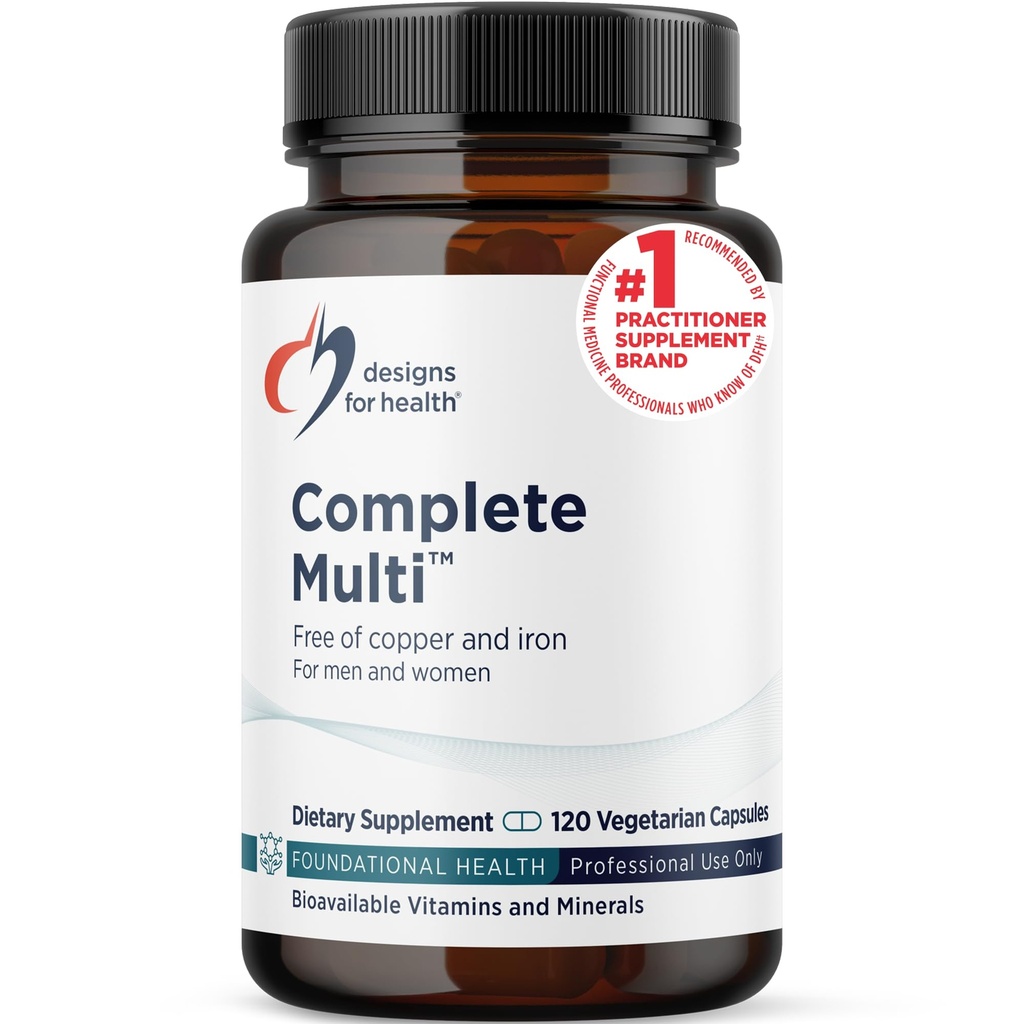 Designs for Health DFH Complete Multi - Comprehensive Multi Vitamin + Mineral Supplement with Folate, 1000 IU Vitamin D, Immune Support Vitamins - Multivitamin with No Copper, No Iron (120 Capsules)