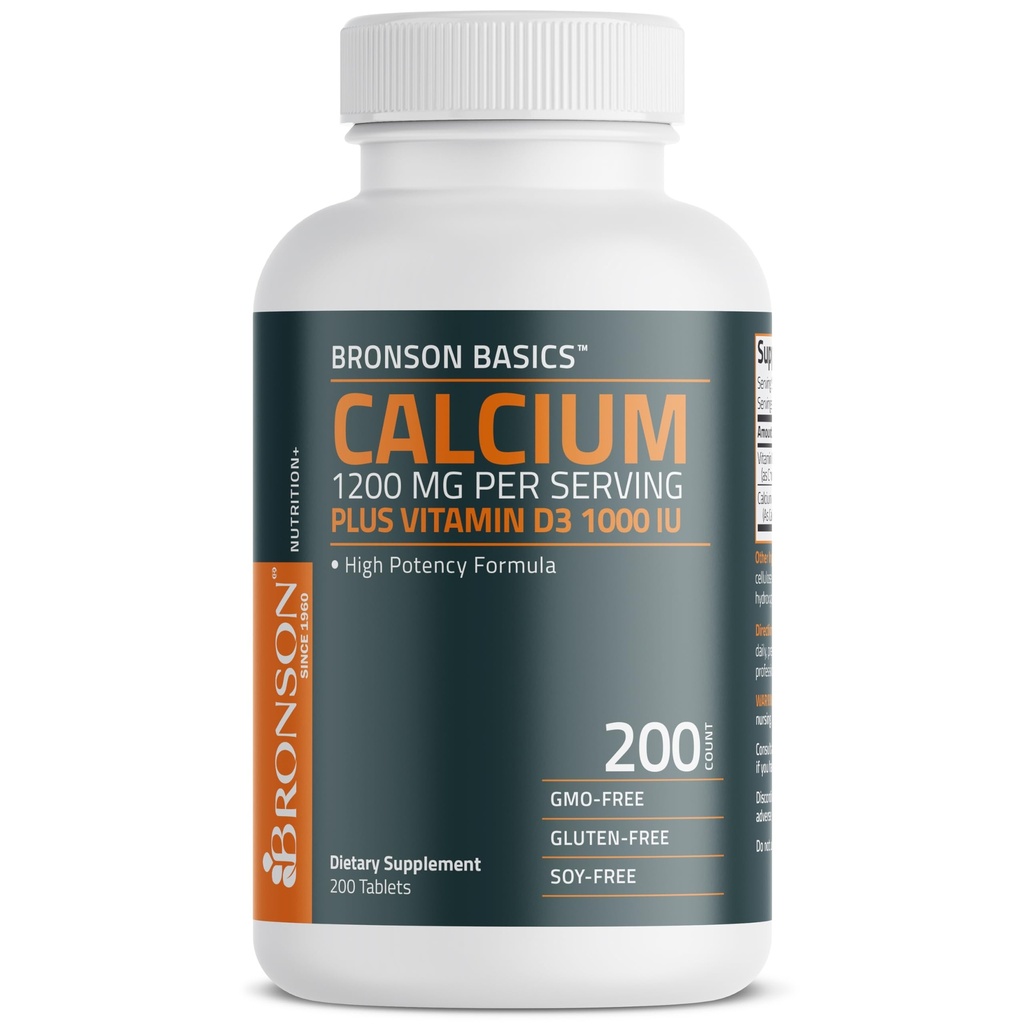 Bronson Calcium 1200mg Pro Servieren Plus Vitamin D3 1000 IU Hohe Potenzformel, Non-GMO, 200 Tabletten