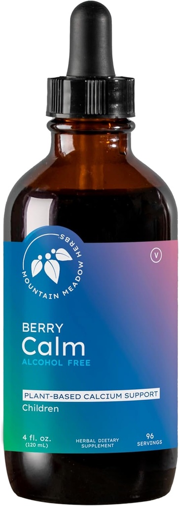 Mountain Meadow Berry Calm pour les enfants – supplément de calcium à base de plantes pour les os forts, les dents, le focus et la relaxation, grande formule liquide dégustation, 4 oz