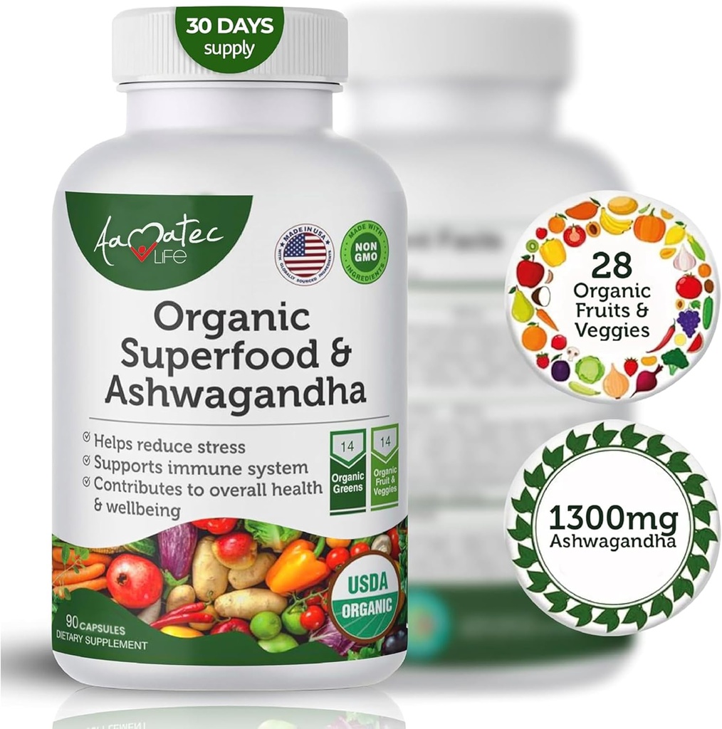 Bio Superfood Greens Obst und Gemüse Komplex mit Ashwagandha