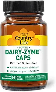 Country Life Dairy-Zyme - Verdauungsenzyme für Dairy Relief - Lactase Enzymergänzung für Lactose Intoleranz - 6000 Lactase Units - Glutenfrei, Non-GMO - 50 Vegan Capsules