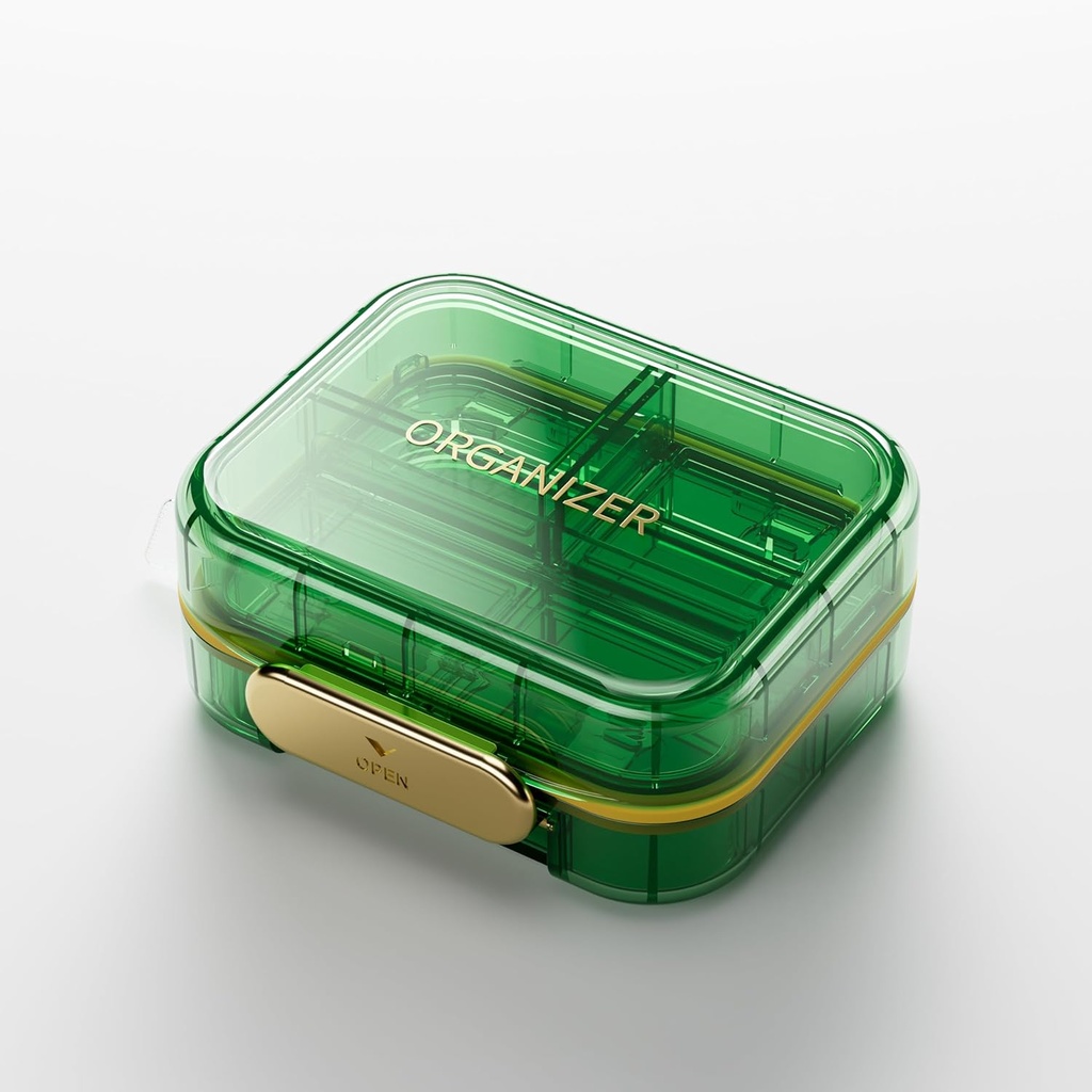 BEXEEN Stylish Daily Pill Organizer - Boîte de voyage Petit titulaire 7 Compartiments Cute Vitamine Case Portable Medicine Pocket Pharmacie Supplément Contenant pour Purse Medicating Dispenser Kit, Vert