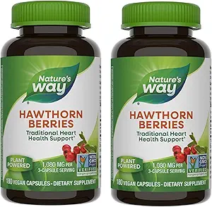 Via della natura erbe bacche di biancospino, supporto tradizionale di salute del cuore*, 180 capsule vegane (paccheggiamento May Vary) - 2 confezione