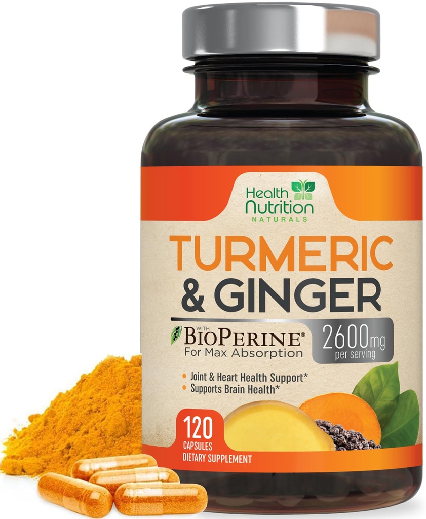 Kurkuma Ergänzung 2600mg - mit Bio Ginger & Turmeric, 95% Curcuminoide, BioPerine Black Pepper für beste Absorption, Nature's Vegan Joint Support, Non-GMO, Bottled in USA - 120 Kapseln
