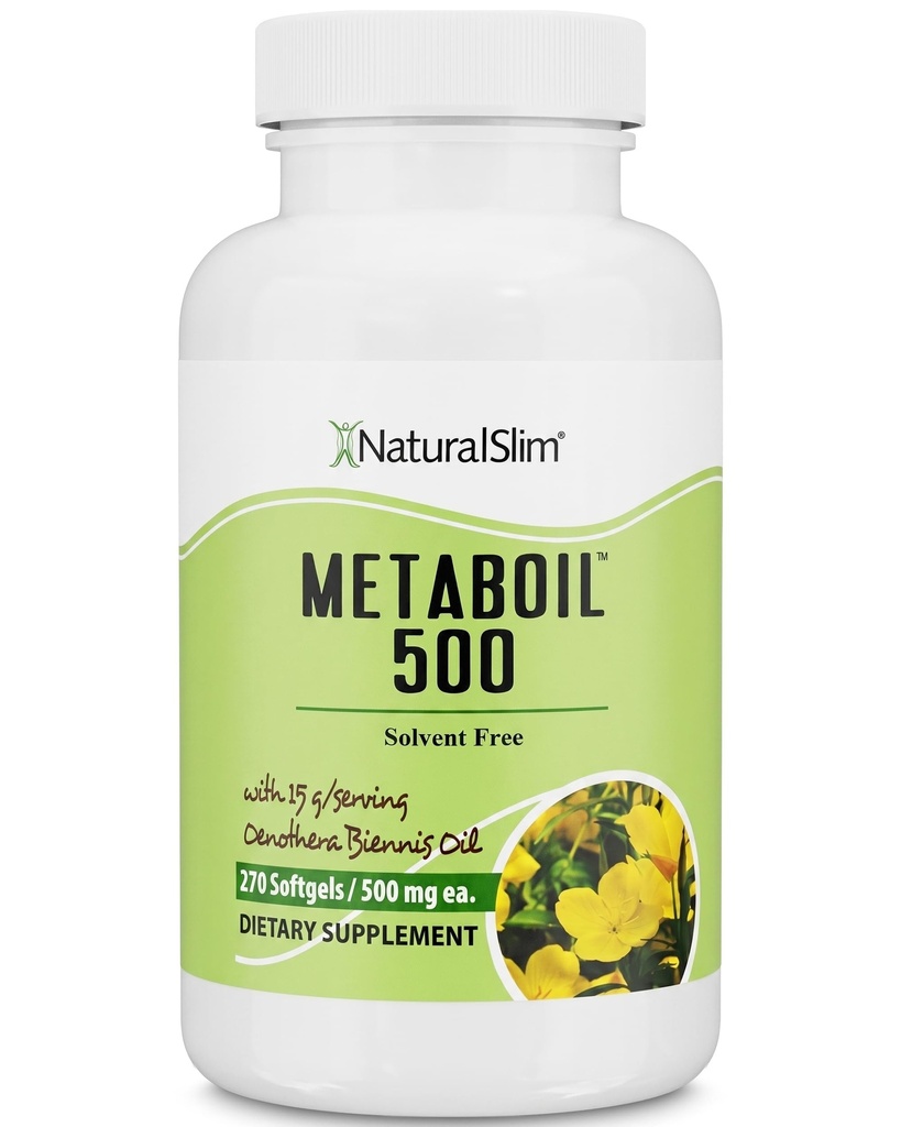 NaturalSlim Evening Primrose Oil für Damen 1500mg aus Kaltgepresstem Öl - Metaboil 500 GLA Supplement Gamma Linolenic Säure für Frauen Gesundheit, Stoffwechsel, Herz & Haut Gesundheit - 270 Softgels