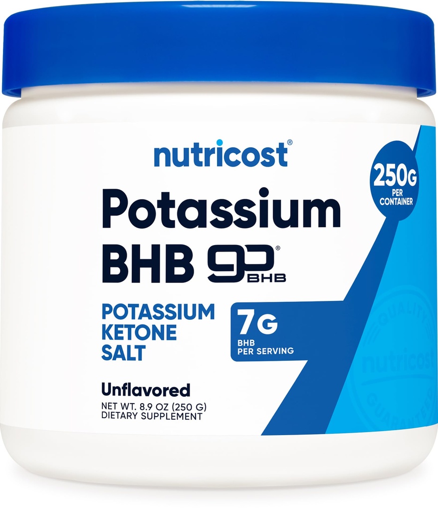 Nutricost Potassium BHB Salts, Exogene Ketone Supplement, 6.4g Beta-Hydroxybutyrat pro Servierung, 250 Gramm
