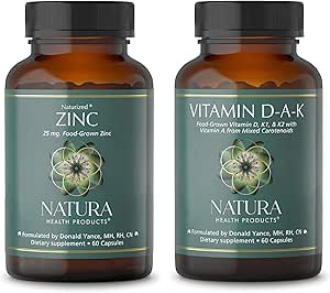 Natura Health Products Vitamin D-A-K und 25 mg Zink Supplement Bundle - Unterstützt gesunde Knochen, Herz und Vision Funktion - Unterstützt zelluläre Gesundheit und eine gesunde Immunantwort