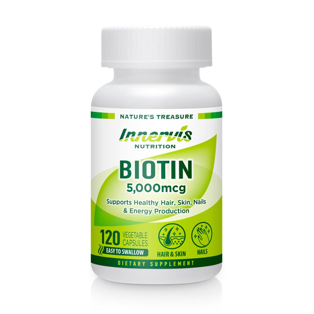 Biotine à haute puissance 5000mcg – Soutient la santé des cheveux, de la peau et des ongles, 120 Capsules de Veggie