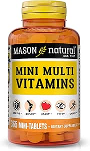 MASON NATURAL Mini Multi Vitamine, Vitamine A, C, D3, E, B1, B2, B3, B6, B12, Folat und Calcium für Gesamtgesundheit, 1 Jahr Versorgung