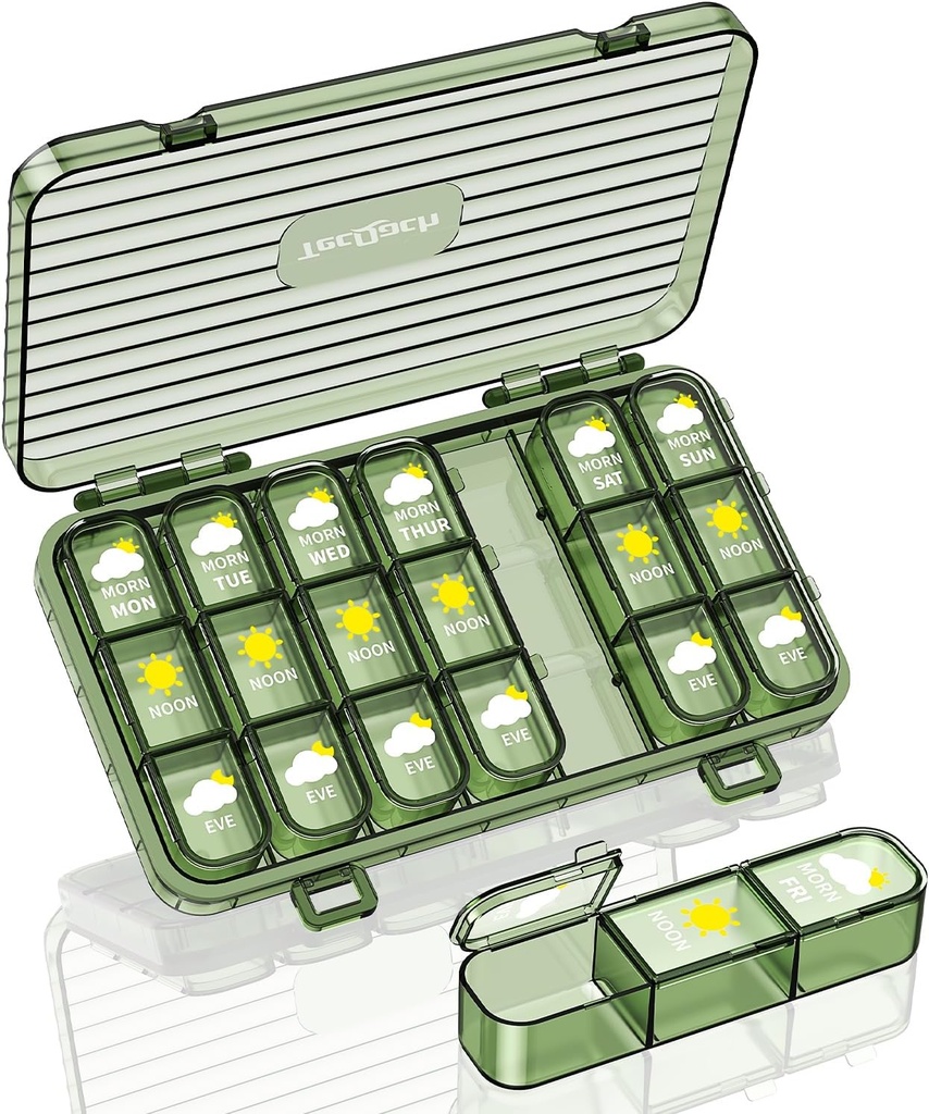 Organizzatore di pillole settimanali, 3 volte al giorno, grande viaggio 7 giorni scatola di pillole con contenitore separato, giornaliero portatile Moisture-Proof caso di pillole per farmaci, vitamine, olio di pesce e integratori