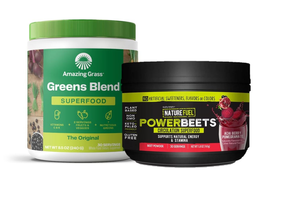 Amazing Grass Greens Blend Superfood: Super Greens Powder Smoothie Mix pour Boost Energy, 30 Servants & Nature Beets Power Powder, Beet Root Powder, Support Natural Energy, 30 Servants