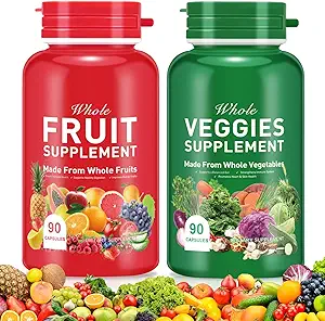 Ingredienti Naturali – 90 Frutta e 90 Capsule Veggie - Formula Superfood Fresco con Vitamine e Minerali, Supporta livelli energetici
