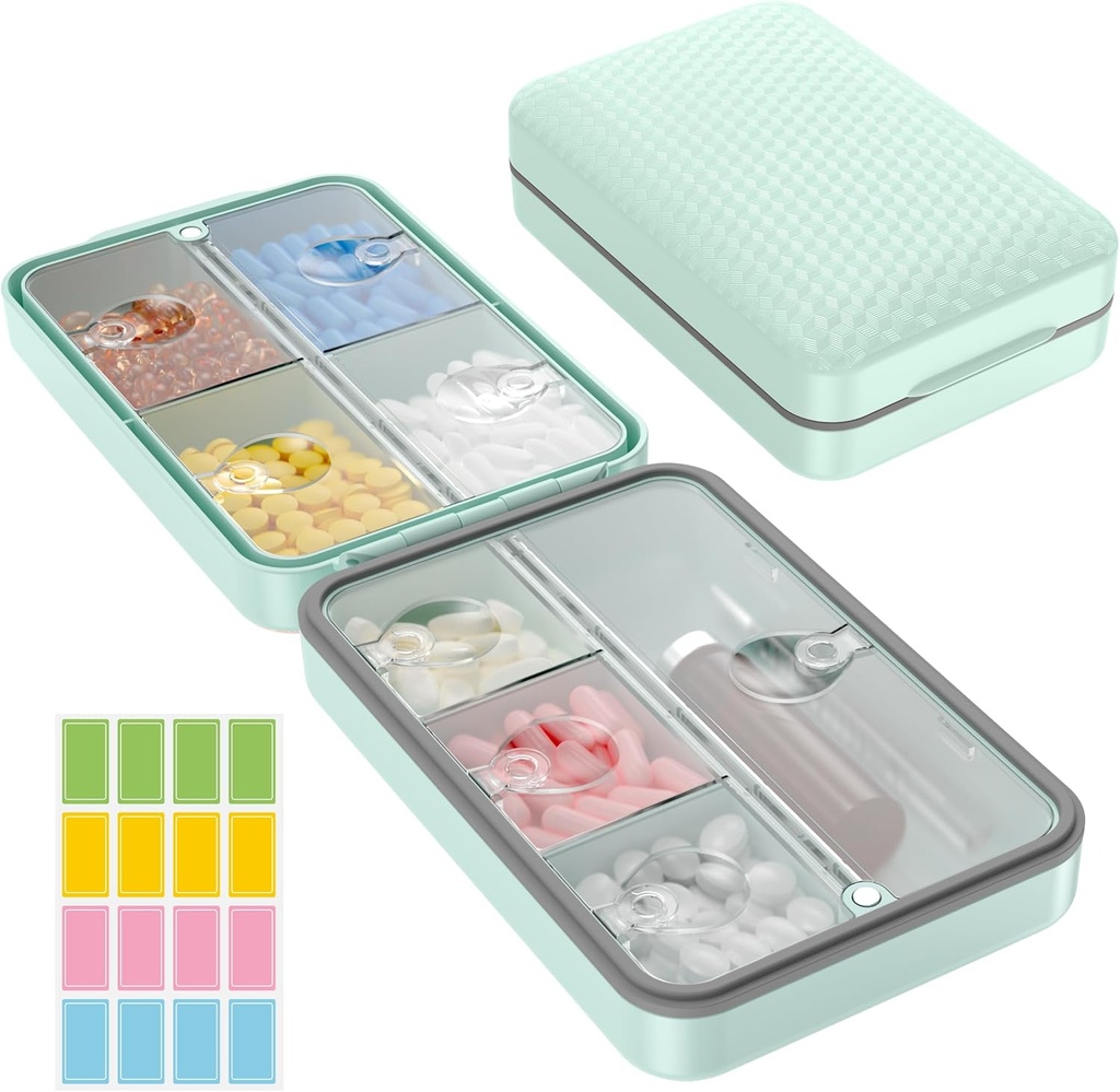 Restree Wöchentliche Pille Organizer, Magnetische Moisture Proof Pille Case, große Kapazität Reise Pille Box mit Inner klare Lid für Vitamine, Ergänzungen und tägliche Medikamente 8 Compartment (Green)
